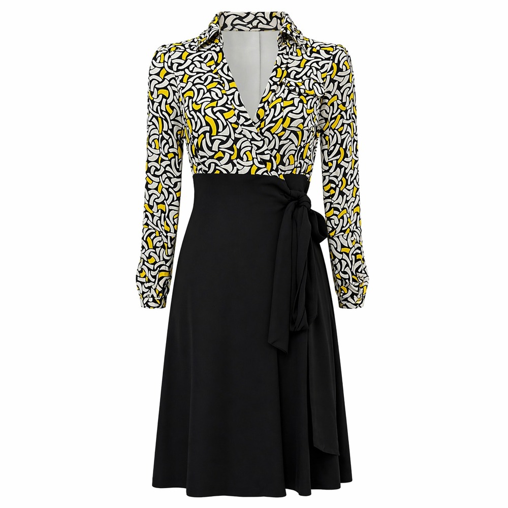 DVF Wrap Dress Women Size 2 Office Siren Parisian Chic Silk Trim Power Dressing